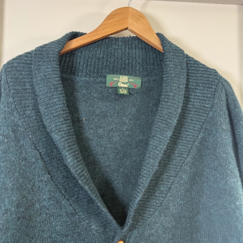 Orvis Cardigan Men's Green Wool Blend Pockets Shawl Collar Sweater - Large - Picture 3 of 10